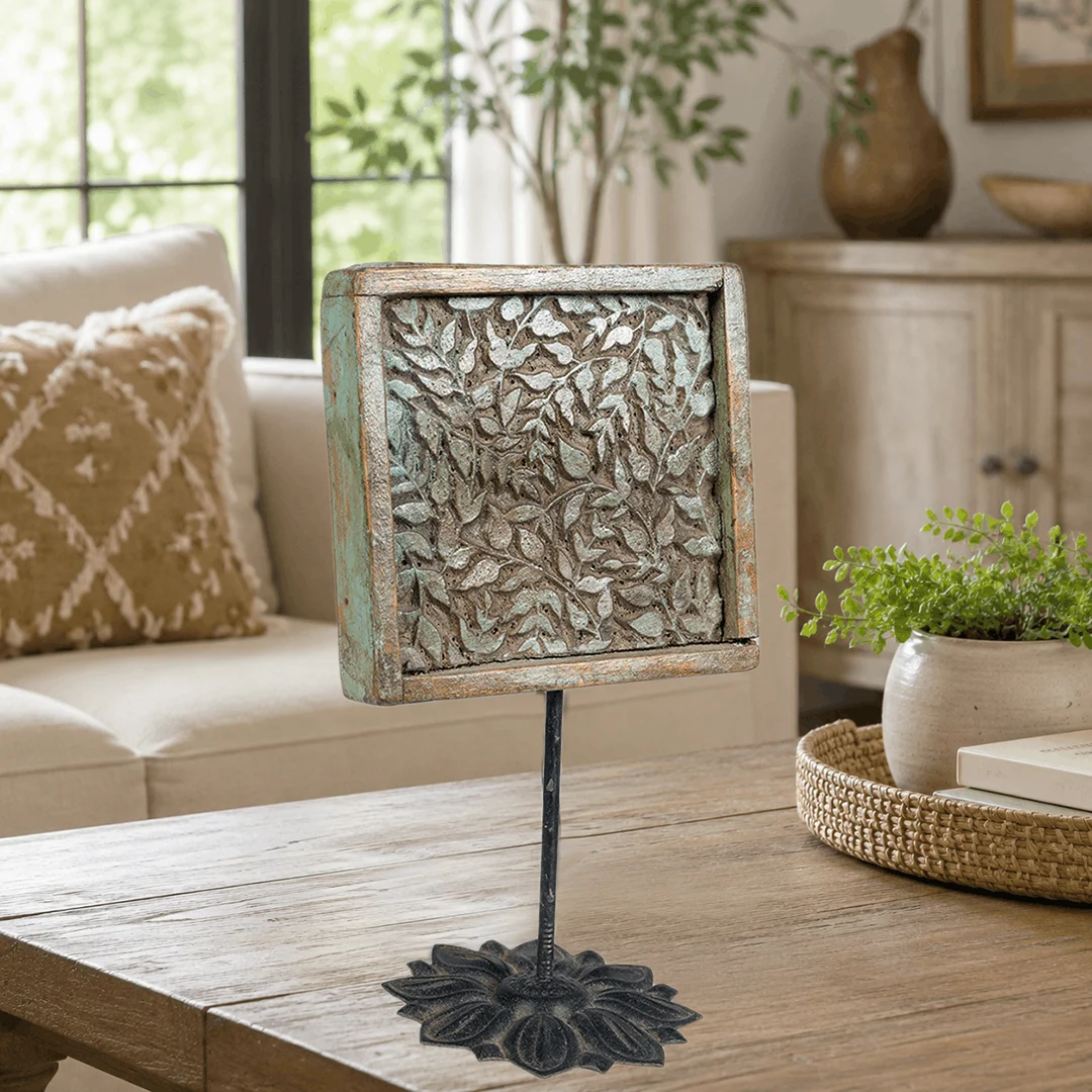 DJ074 Carved Floral Panel on Stand - Image 1