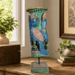 Peacock Motif Vase on Stand